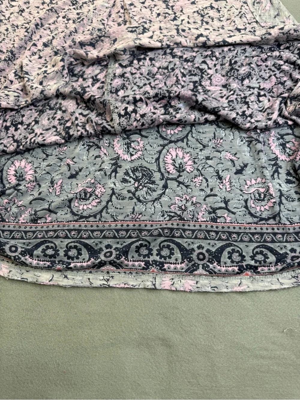 Free People Light Gray Floral Tank with Pink Accents